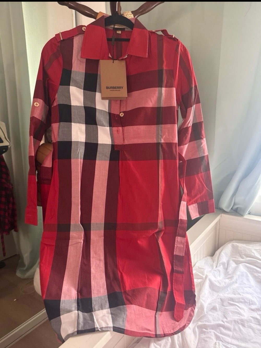 Burberry Red Black White Plaid Button-Front Tunic